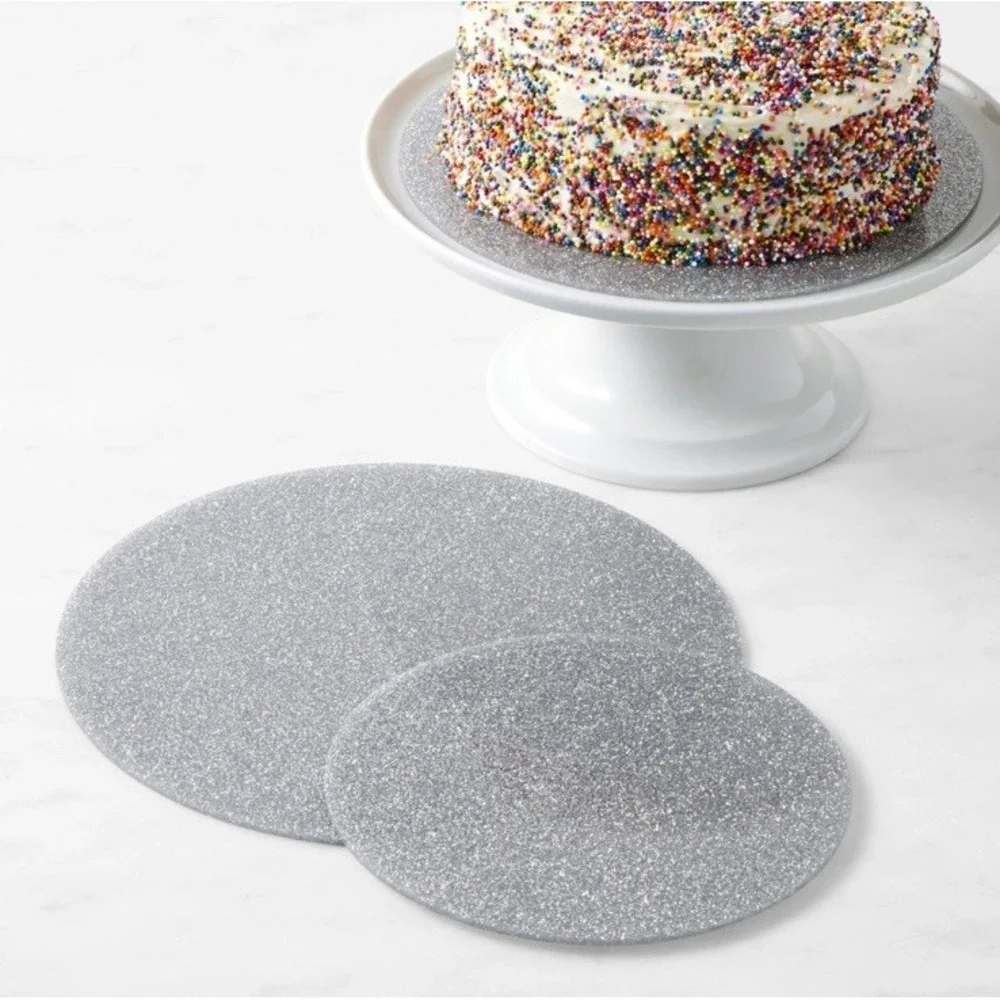 Williams Sonoma Flour Shop Cake Boards Set Of 3 Round Silver Metallic Display Bd